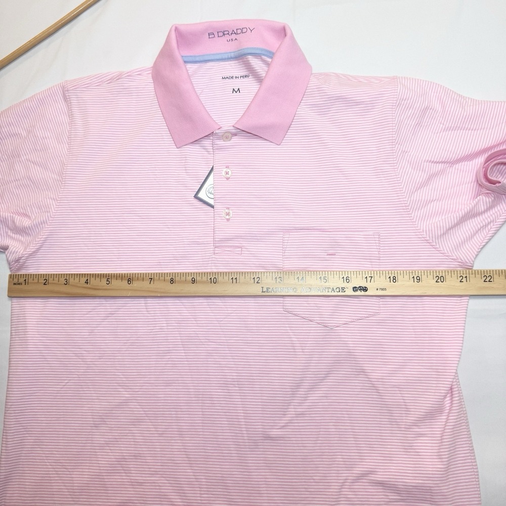 B Draddy Mens Pop Golf Polo Shirt Size M Pink & White Stripe Pima Cotton Preppy - Picture 8 of 9